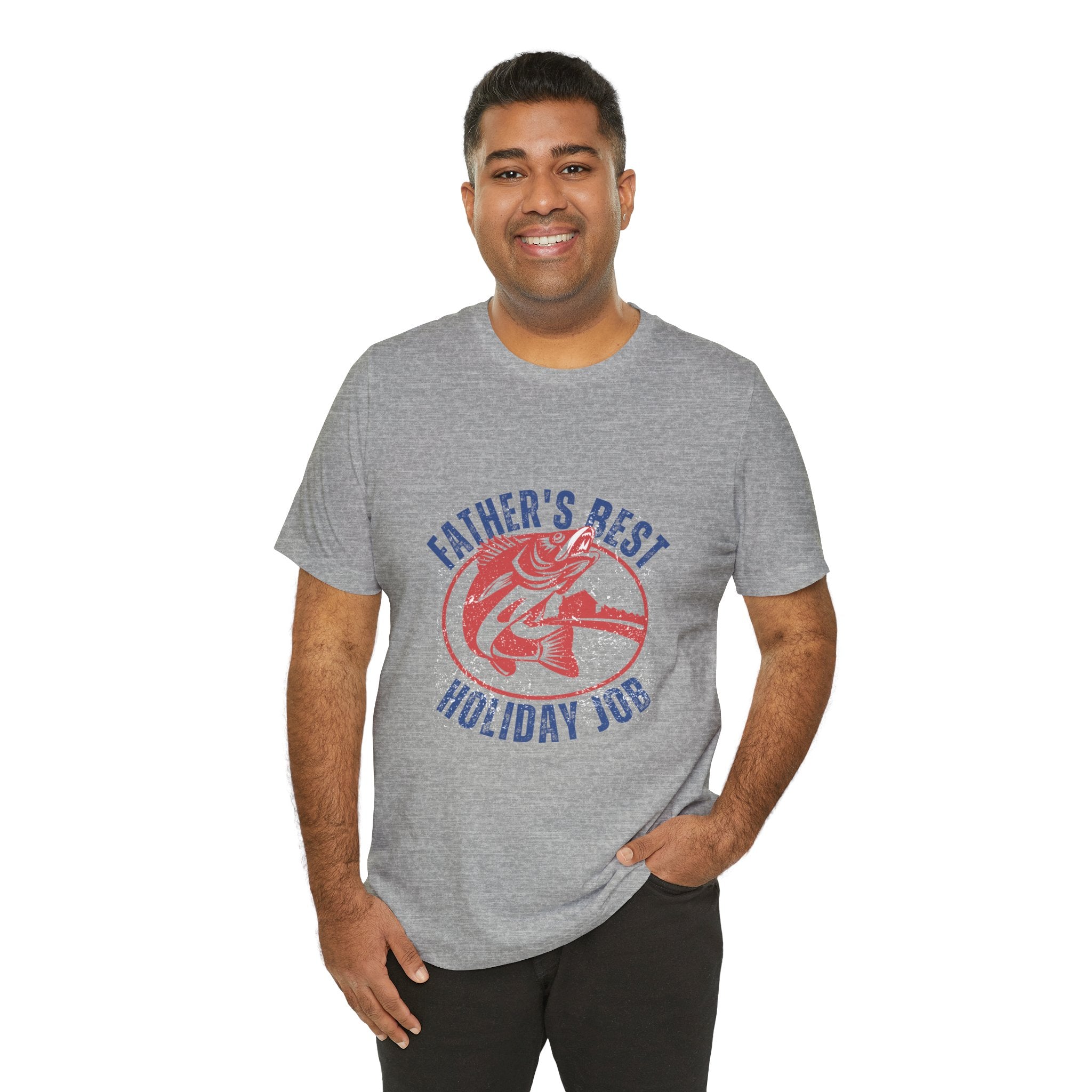 Father's Best Holiday Job T-Shirt — Vintage Fishing Dad Christmas Tee