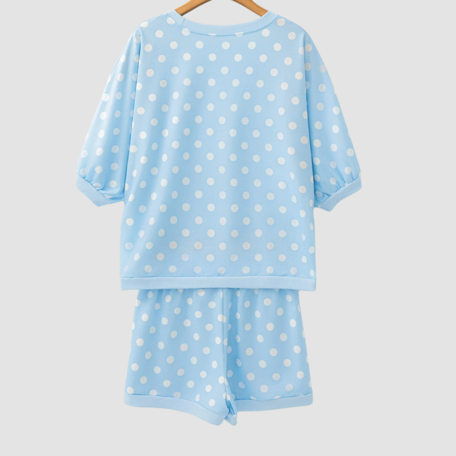 Polka Dot Oversized Top & Drawstring Shorts Set