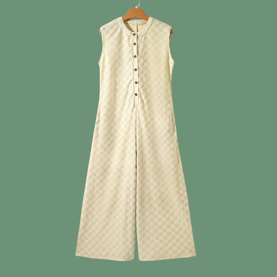 Checker Textured Sleeveless Wide Leg Jumpsuit