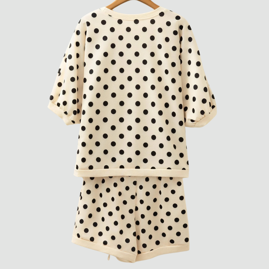 Polka Dot Oversized Top & Drawstring Shorts Set