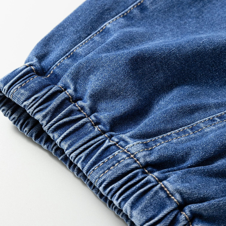 Denim Buttoned Fly Tapered Barrel Leg Jeans