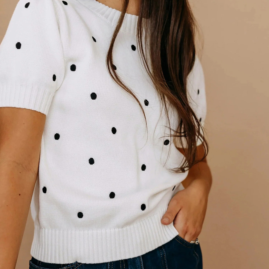 Polka Dot Bubble Short Sleeve Sweater