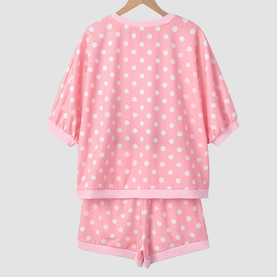 Polka Dot Oversized Top & Drawstring Shorts Set