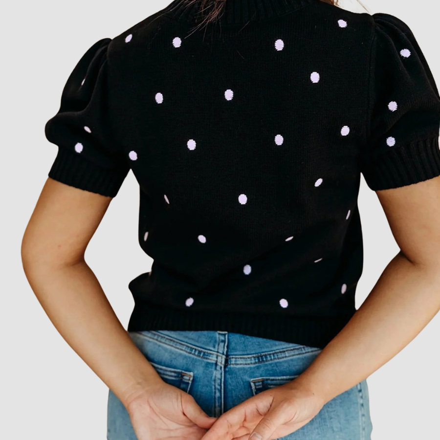 Polka Dot Bubble Short Sleeve Sweater