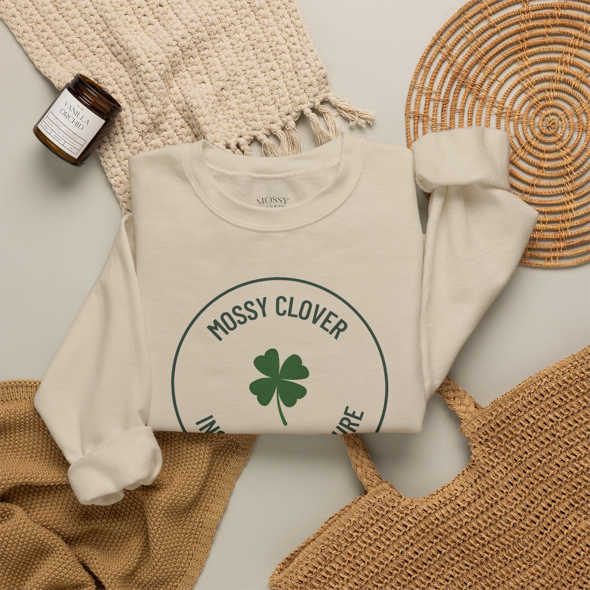Mossy Clover Crewneck Sweatshirt - "Mossy Clover: Inspired by Nature"  Eco Nature Pullover