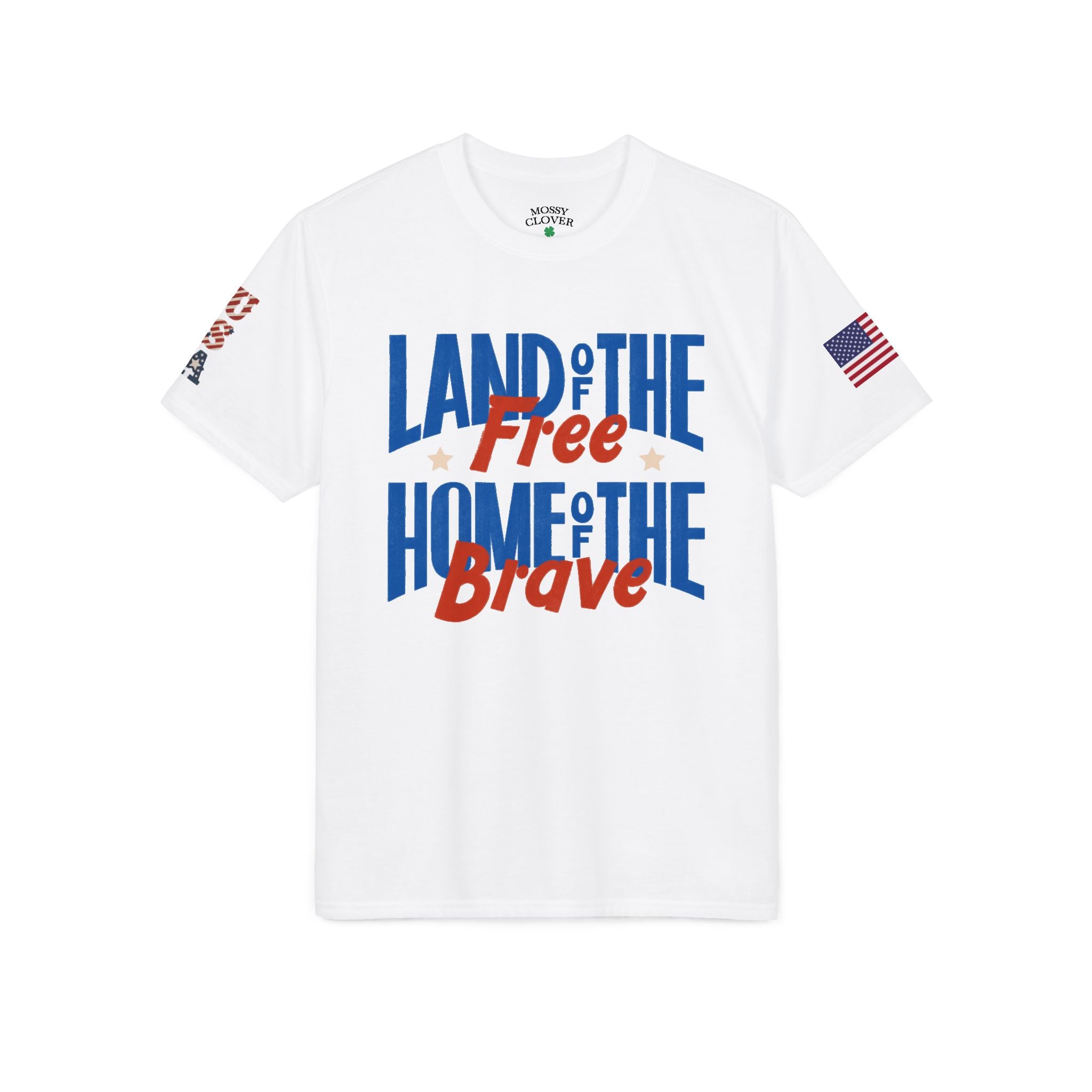 Patriotic T-Shirt — "Land of the Free, Home of the Brave" USA Flag Tee