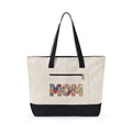 'Mom' Quilted Zippered Canvas Tote Bag – Durable Mom Bag for Mother's Day