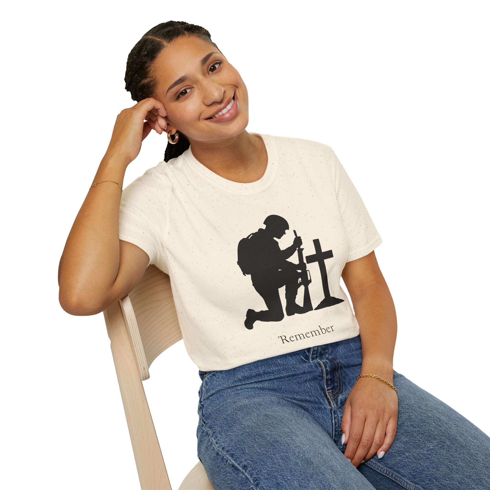 Remember Soldier Kneeling Cross T-Shirt — Military Memorial Tee