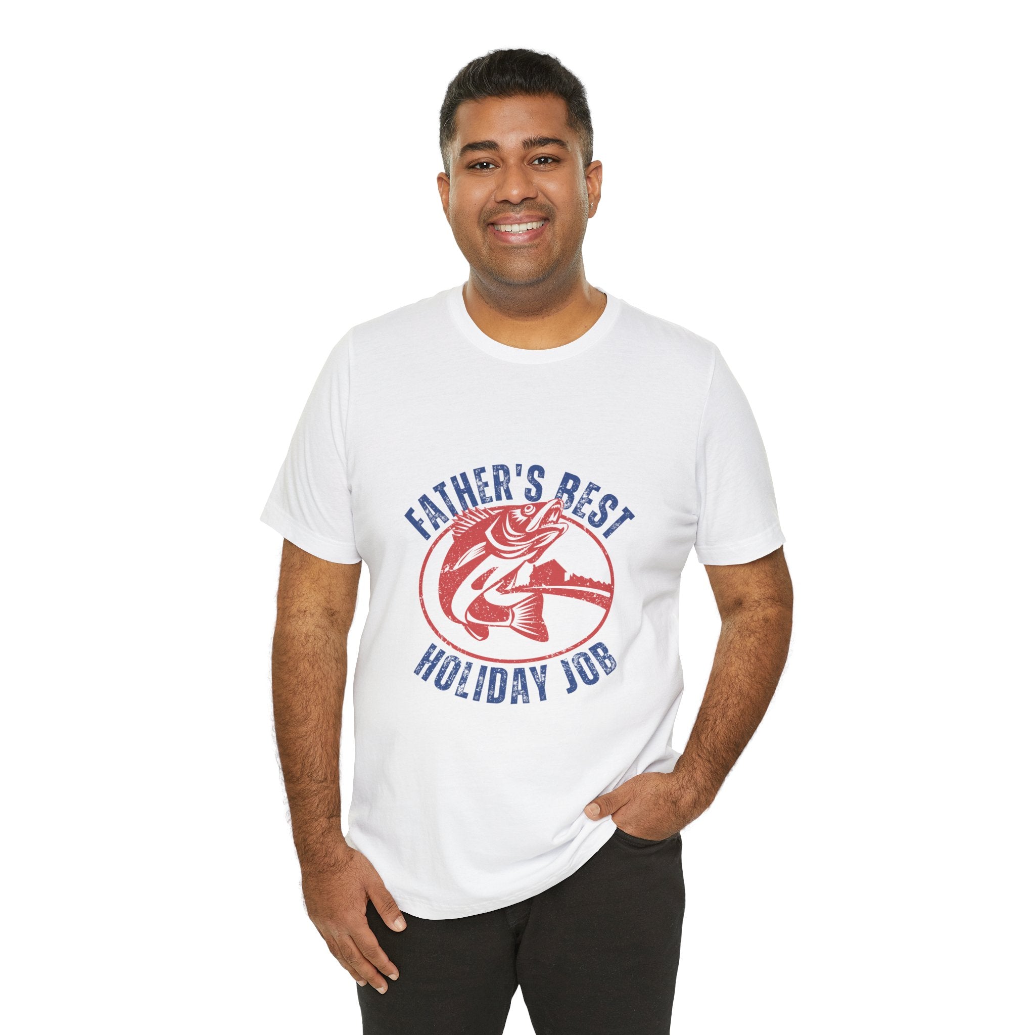 Father's Best Holiday Job T-Shirt — Vintage Fishing Dad Christmas Tee