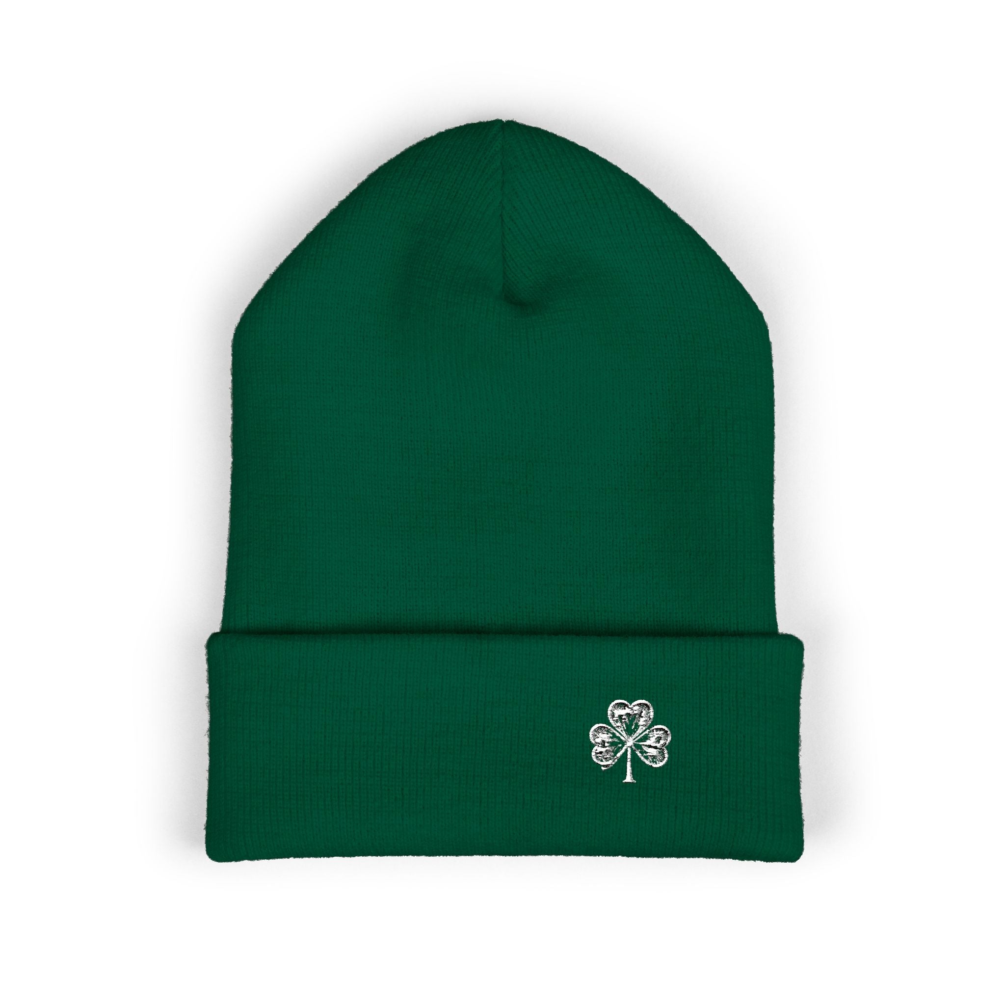 Embroidered Mossy Clover Cuffed Beanie