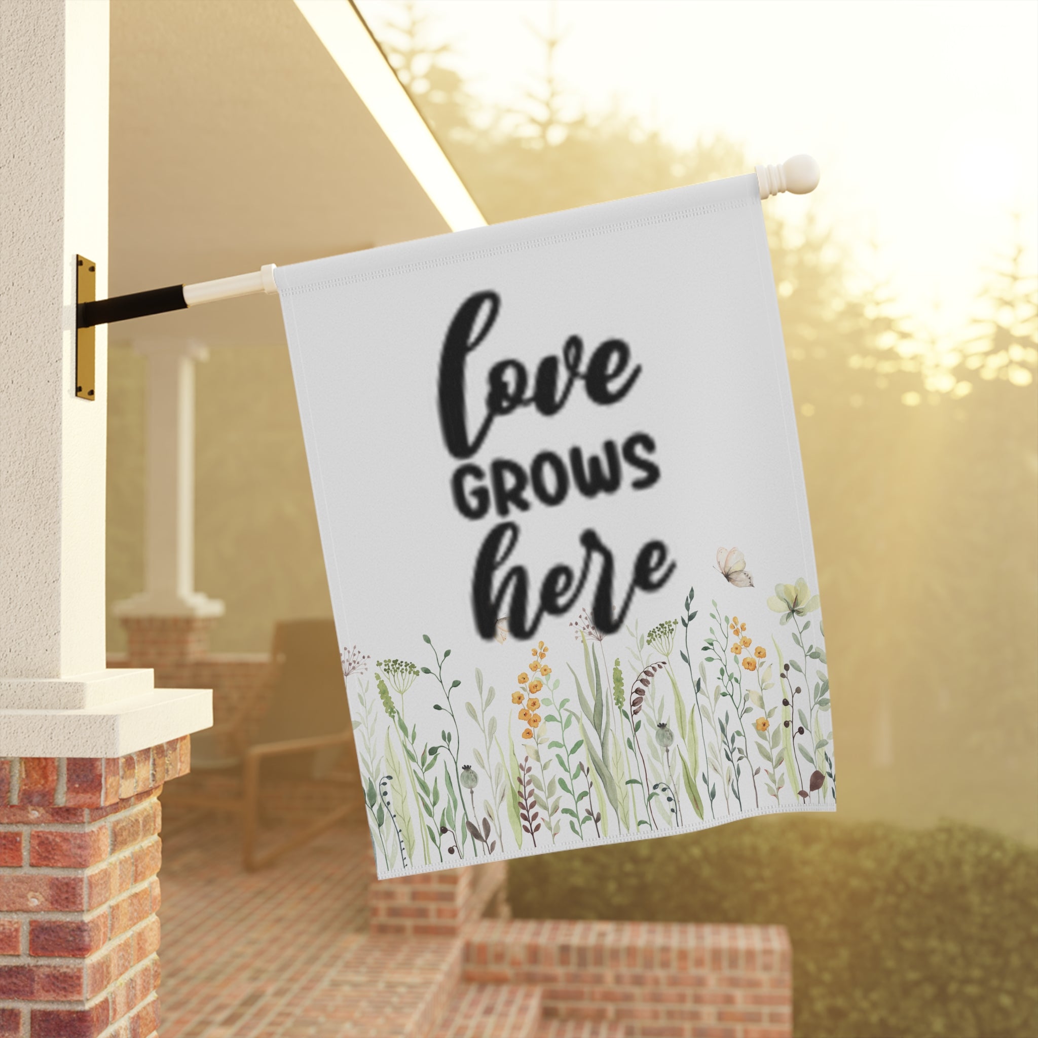 Garden Flag - "Love Grows Here" Floral House & Garden Banner