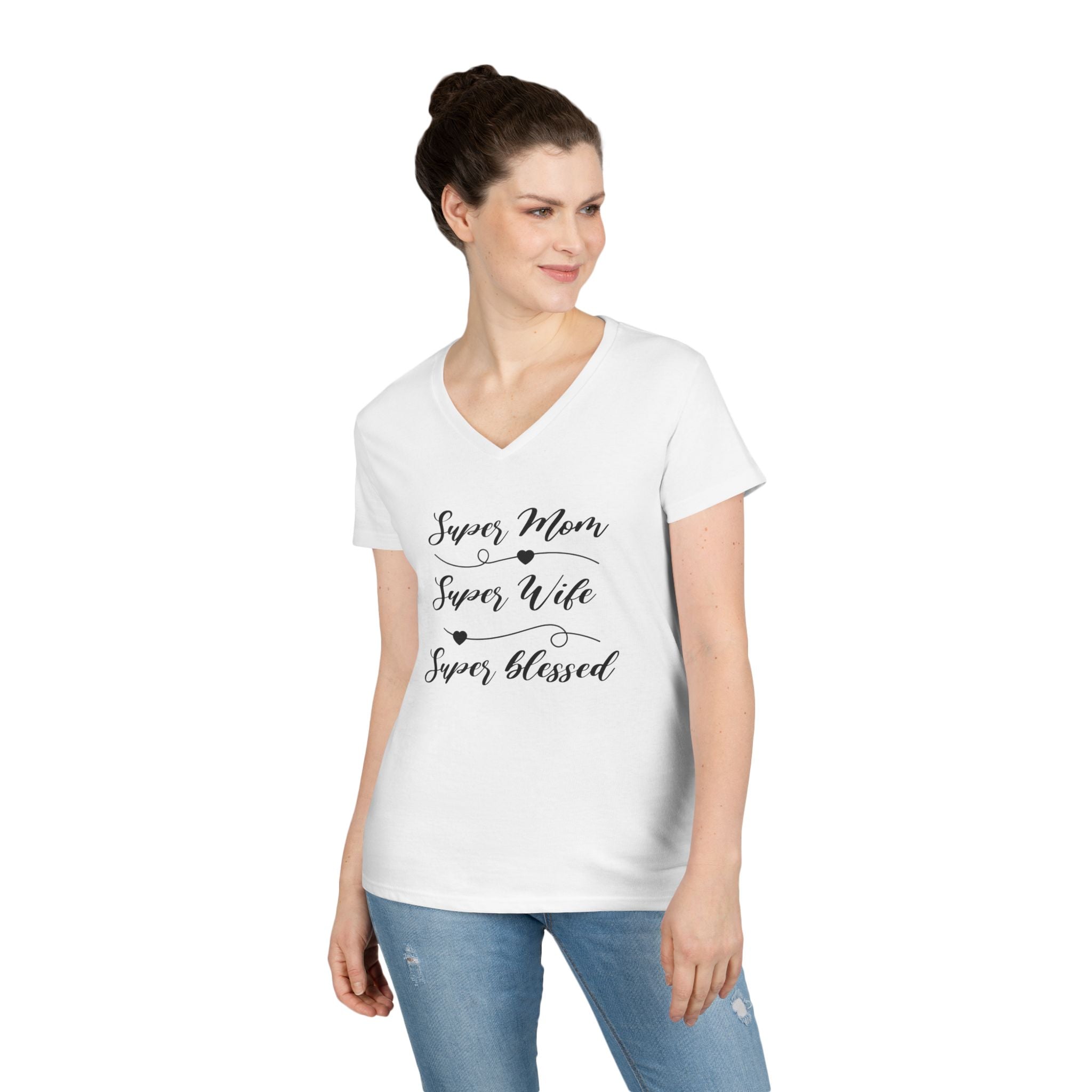 Super Mom Super Wife Super Blessed V-Neck Tee