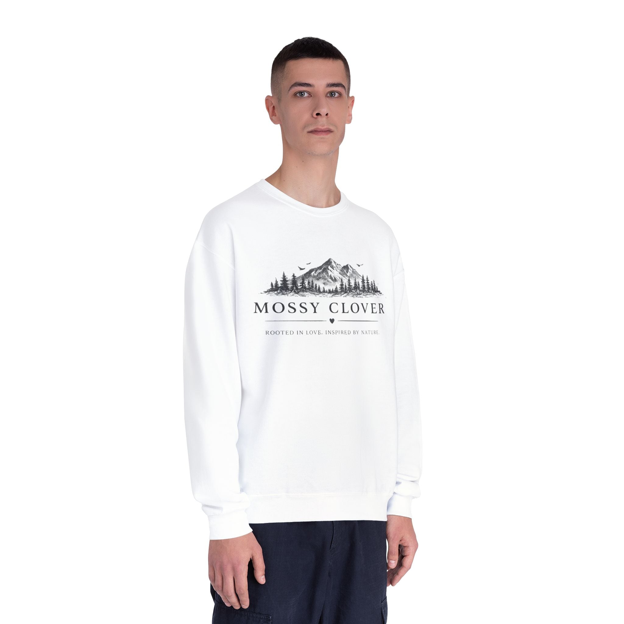 Mossy Clover Mountain Crewneck Sweatshirt — Rustic Nature Graphic Pullover