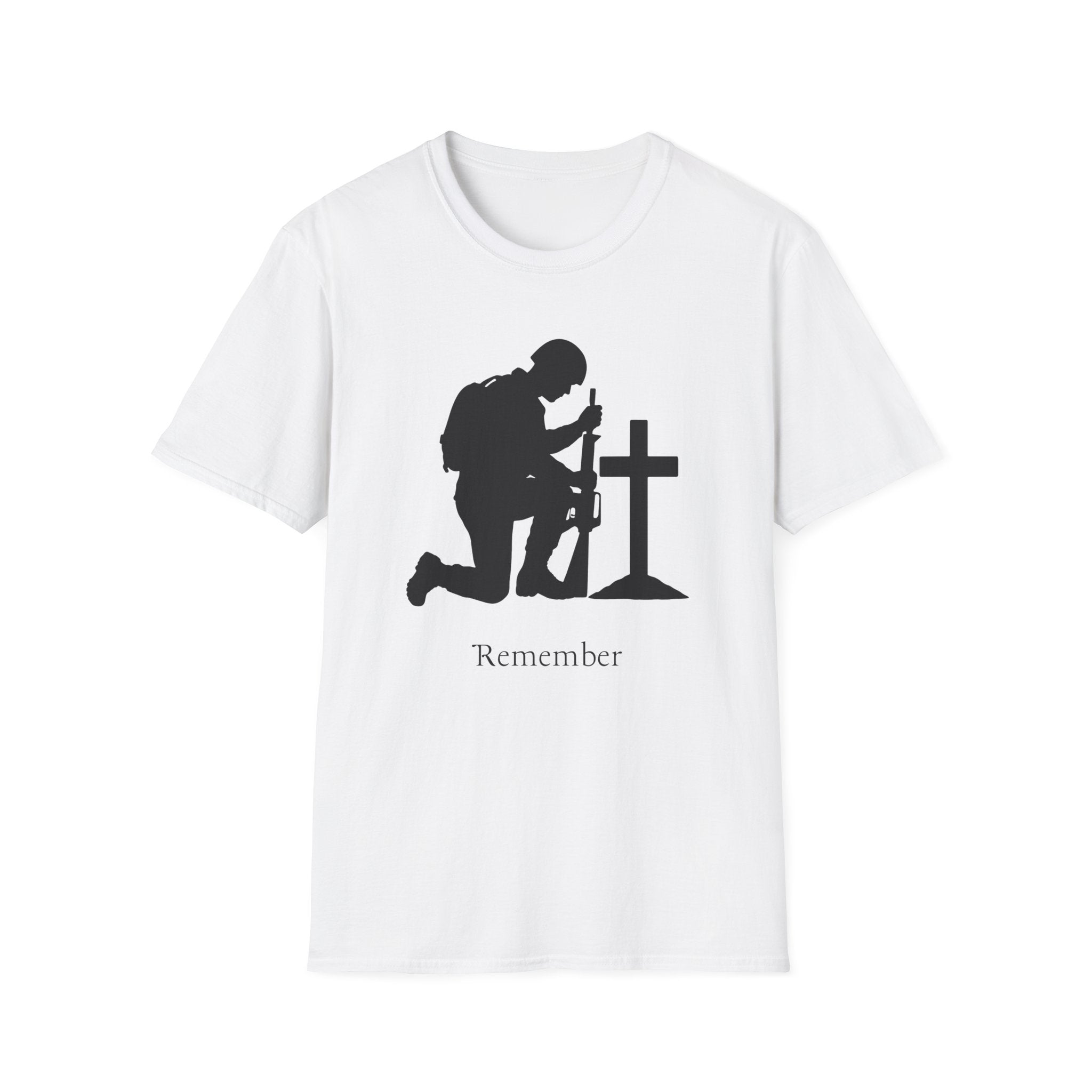 Remember Soldier Kneeling Cross T-Shirt — Military Memorial Tee