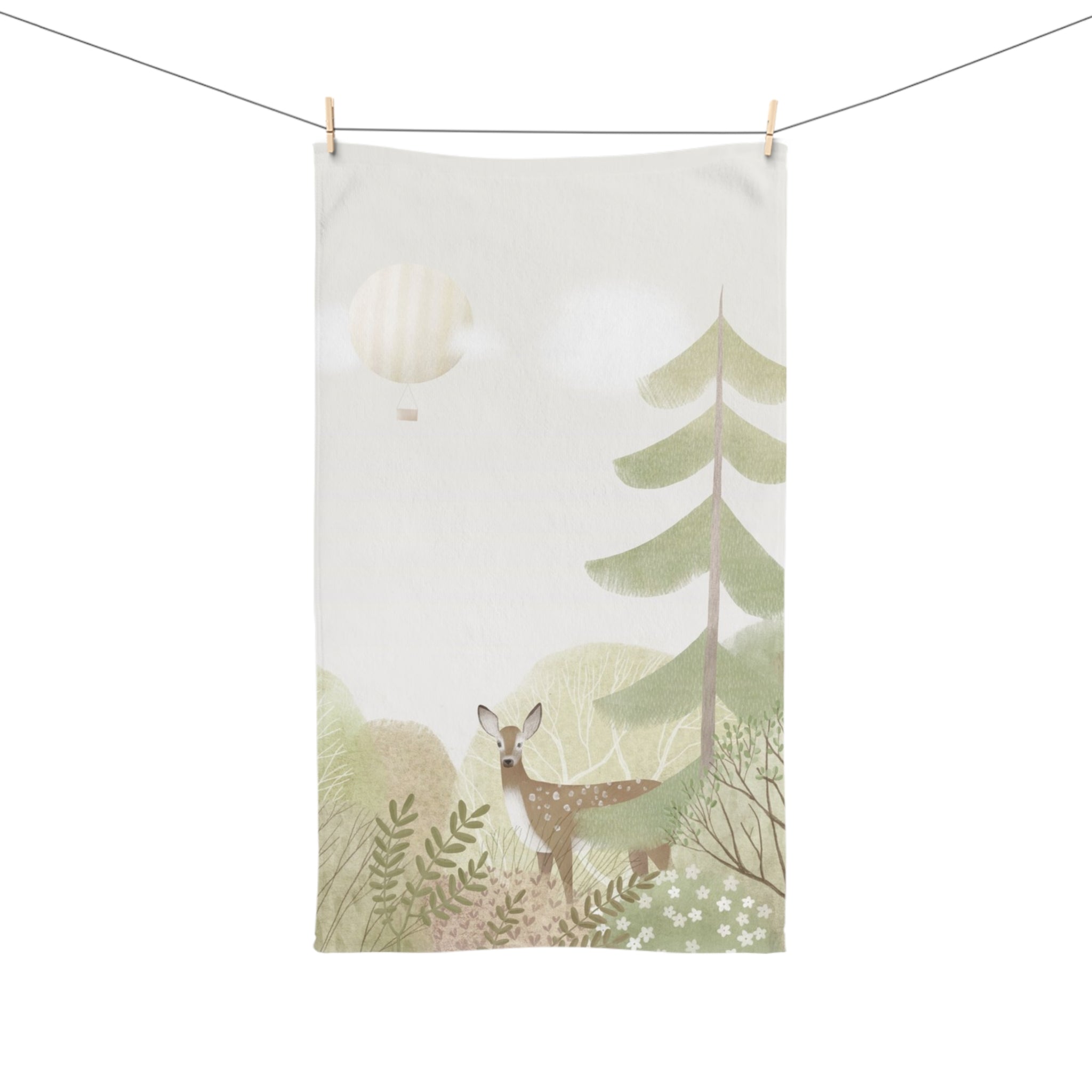 Woodland Fawn Hand Towel — Soft Botanical Deer Design