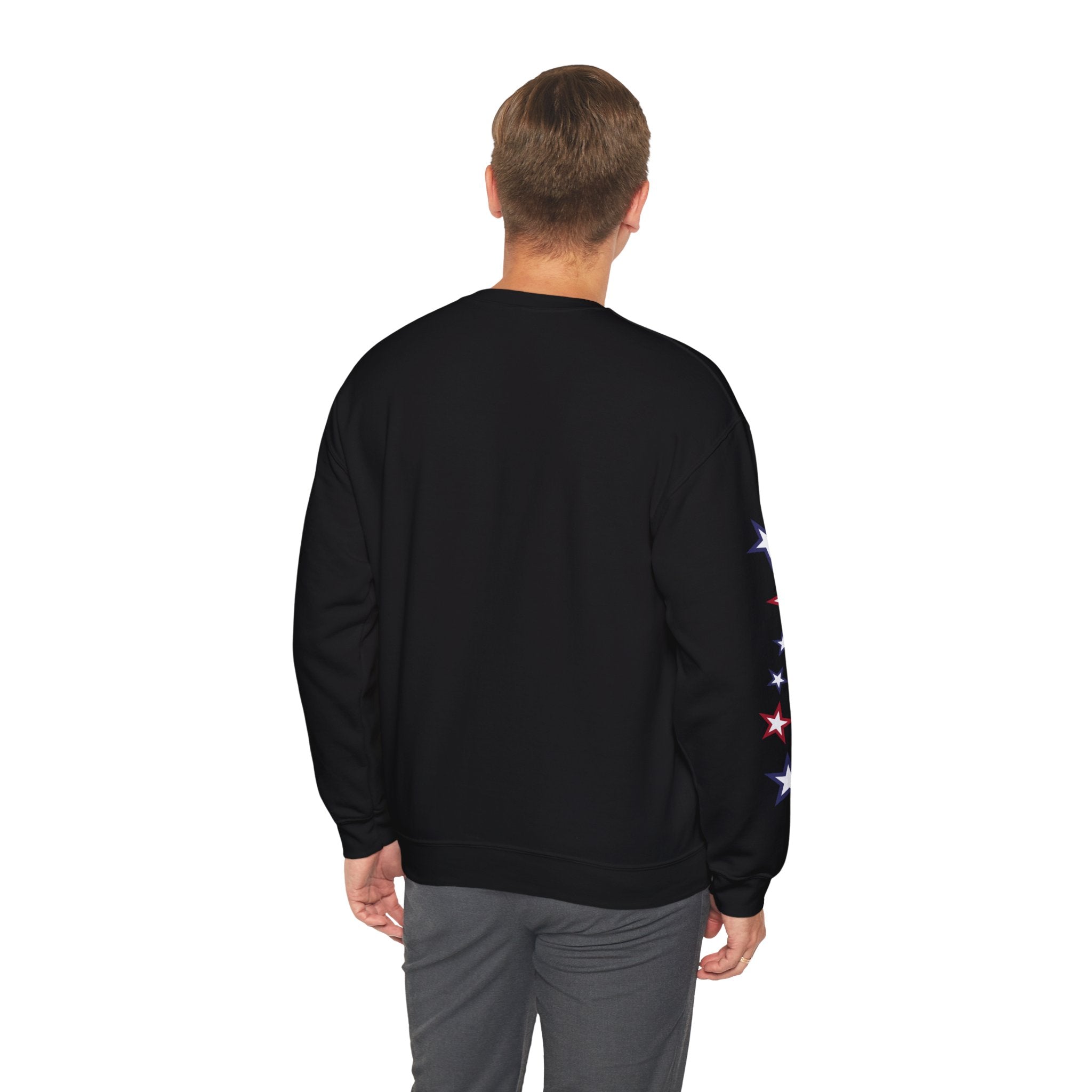 American Flag Castle Crewneck Sweatshirt — Patriotic Stars Sleeve Pullover