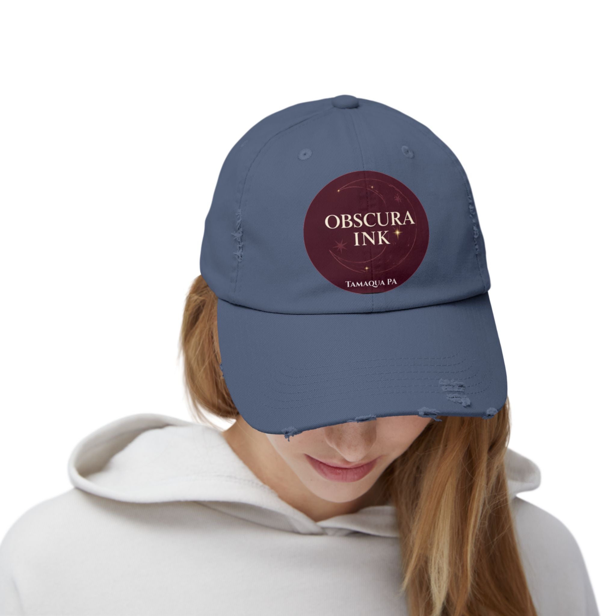 Moon Logo — Obscura Ink Distressed Baseball Cap