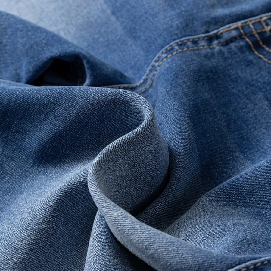 Denim Buttoned Fly Tapered Barrel Leg Jeans