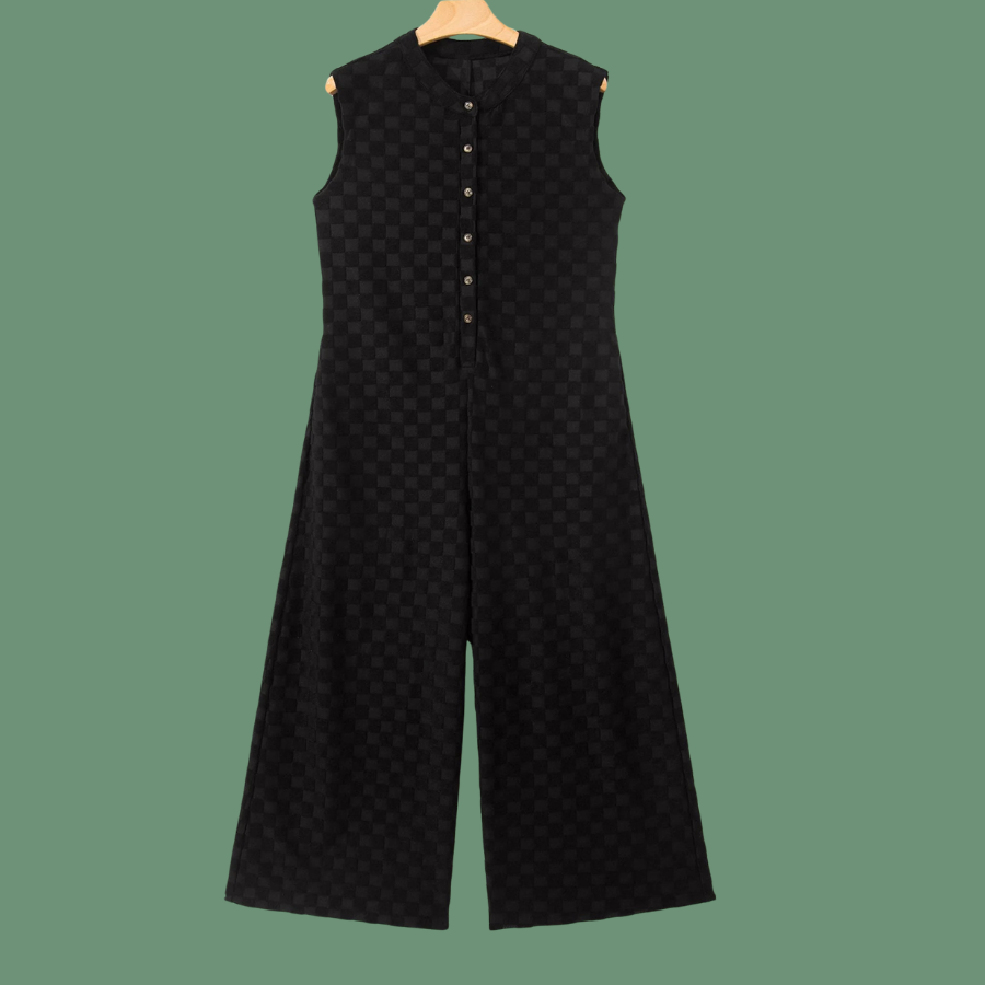 Checker Textured Sleeveless Wide Leg Jumpsuit