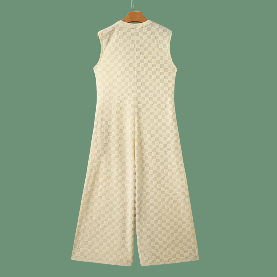 Checker Textured Sleeveless Wide Leg Jumpsuit