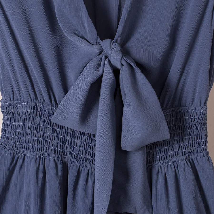 Deep V-Neck Knotted Front Layered Flare Mini Dress