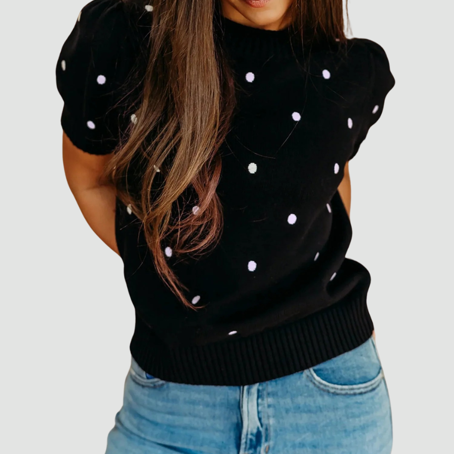 Polka Dot Bubble Short Sleeve Sweater