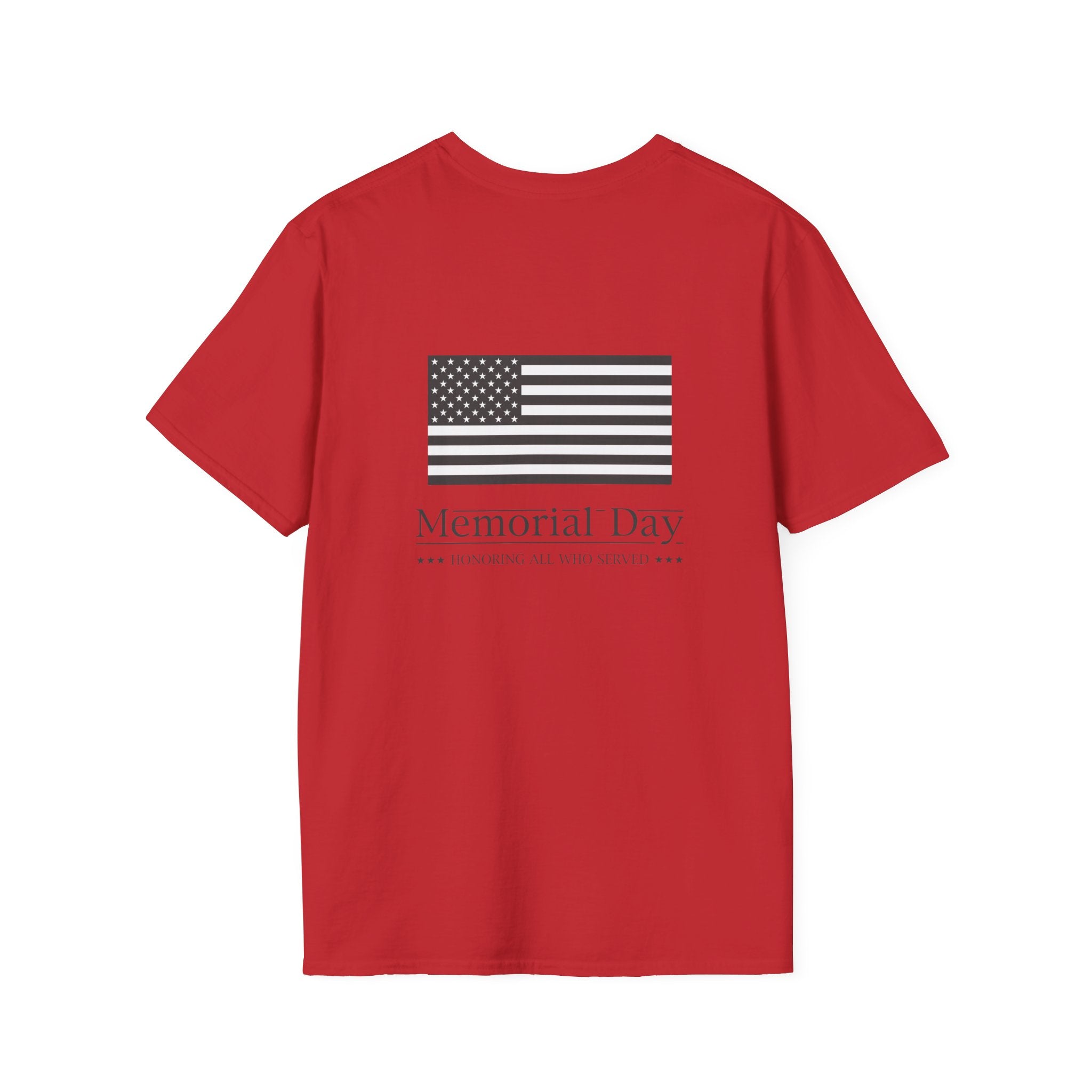 Memorial Day T-Shirt – 'Memorial Day' Script Front & American Flag Back