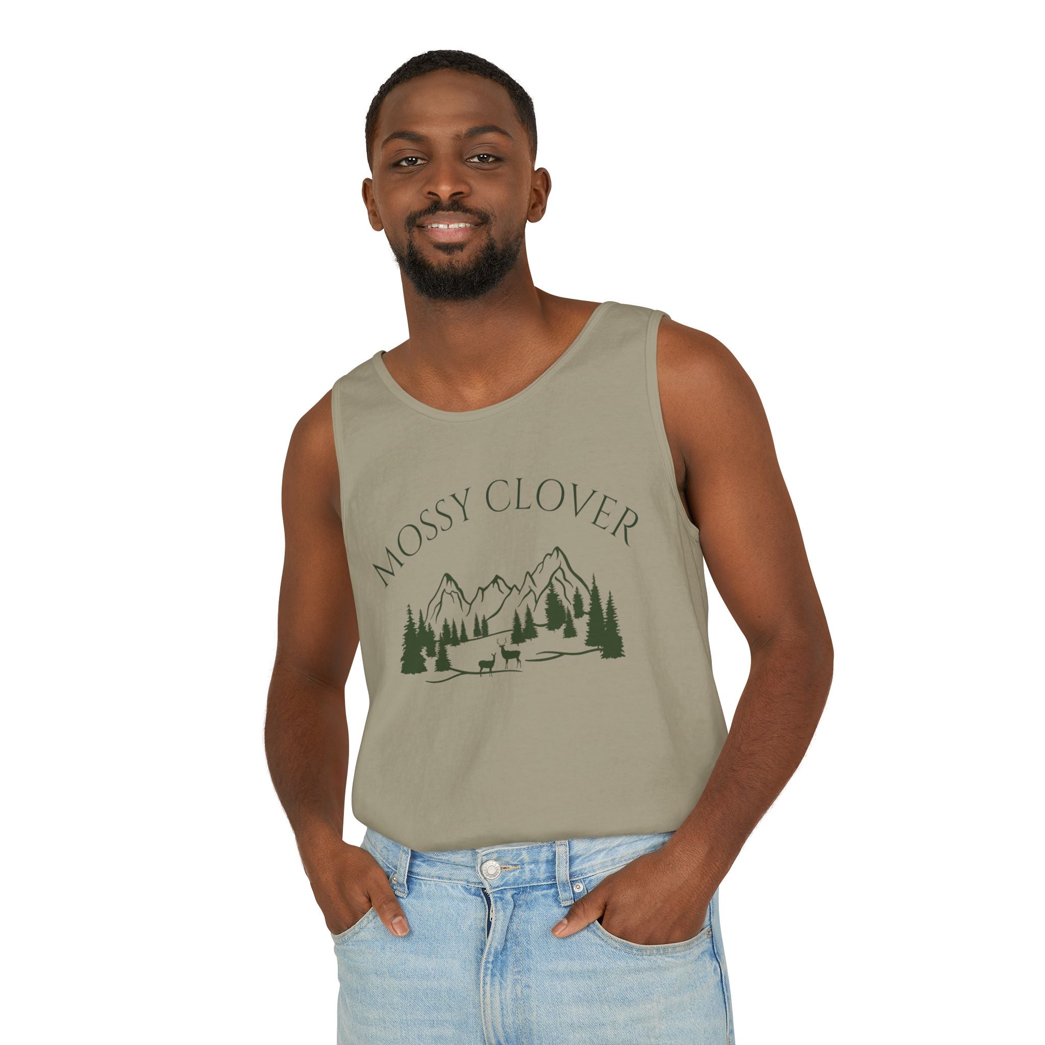Mossy Clover Mountain Tank Top — Outdoor Nature Graphic Tank