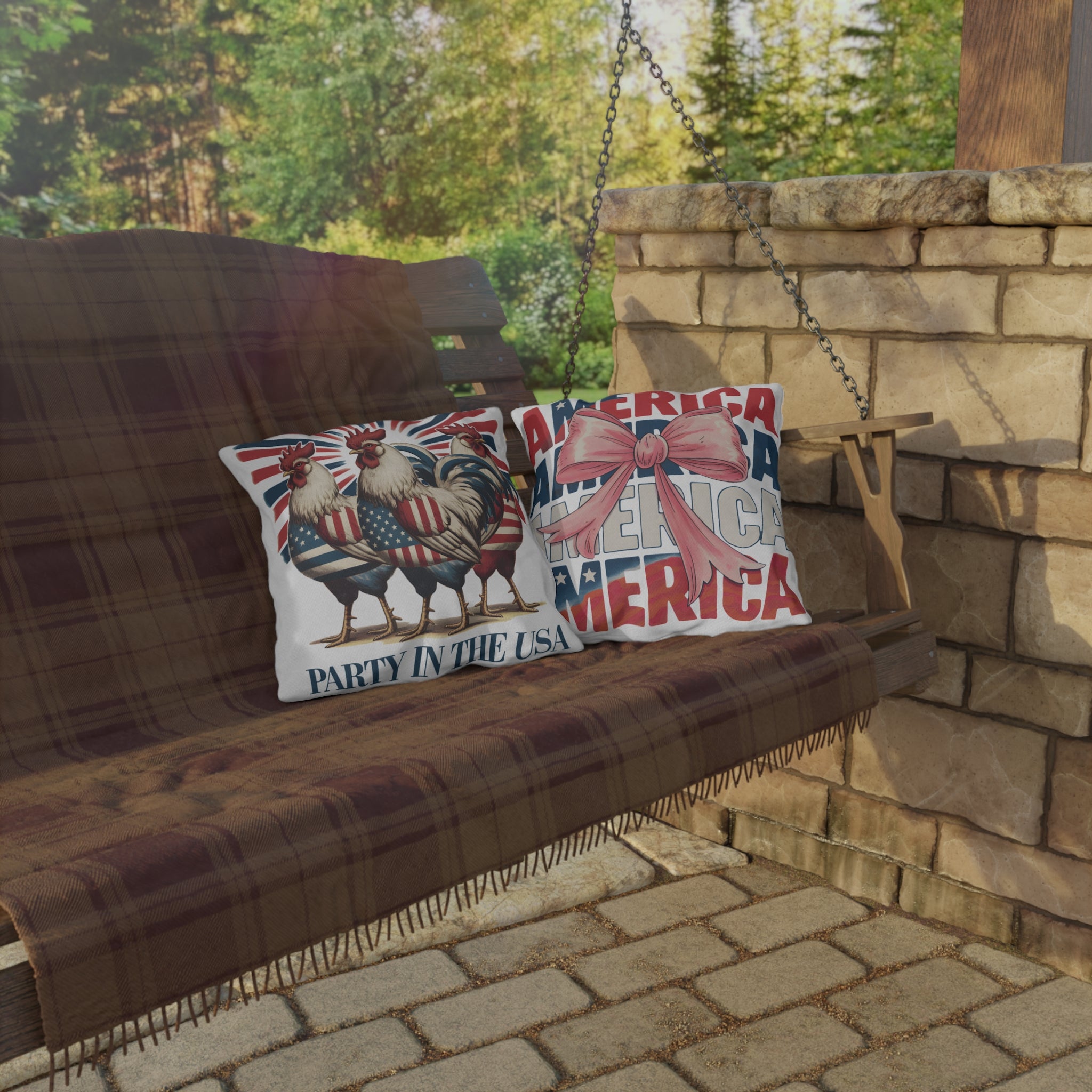 Patriotic Americana Throw Pillow  - 4th of July Outdoor Pillow