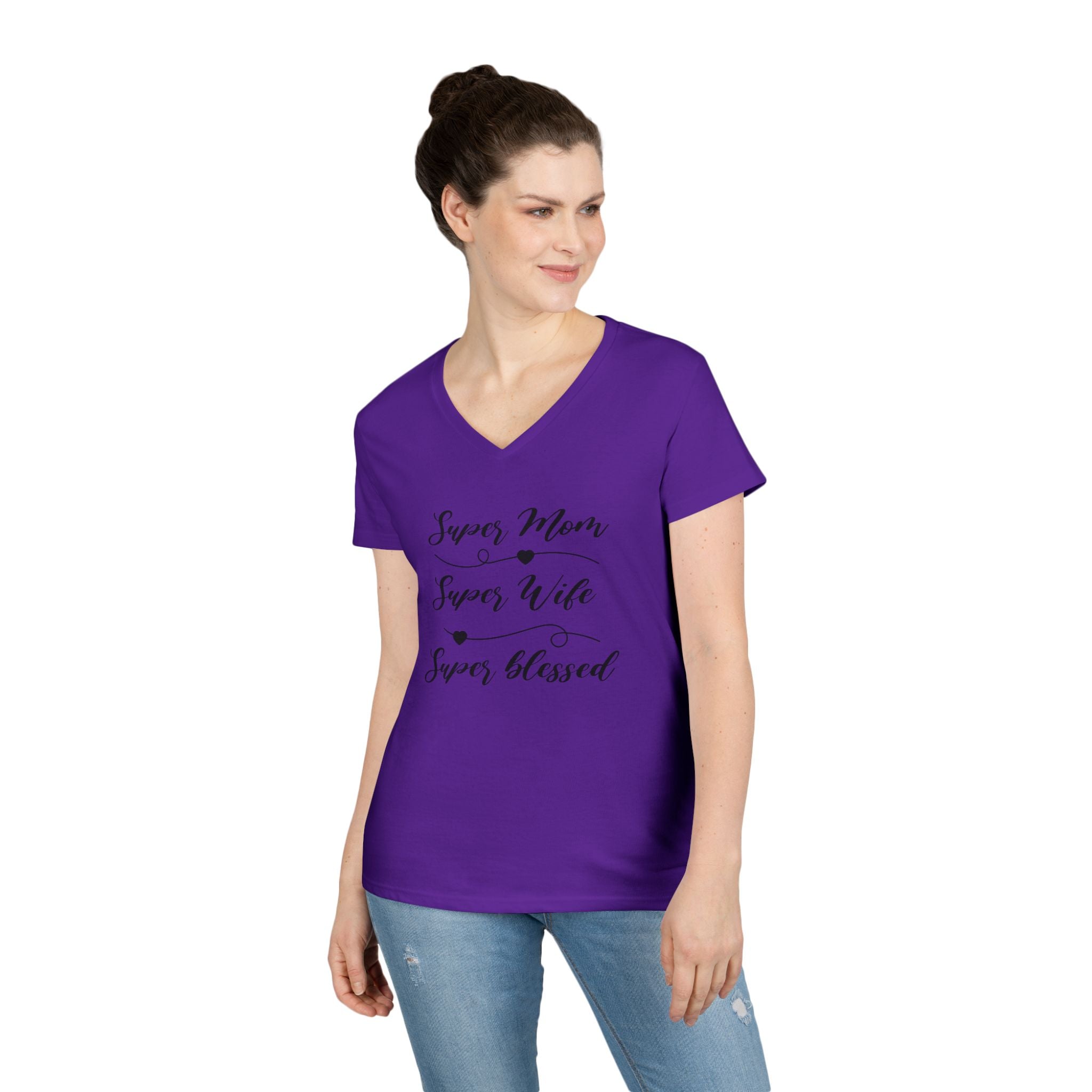 Super Mom Super Wife Super Blessed V-Neck Tee
