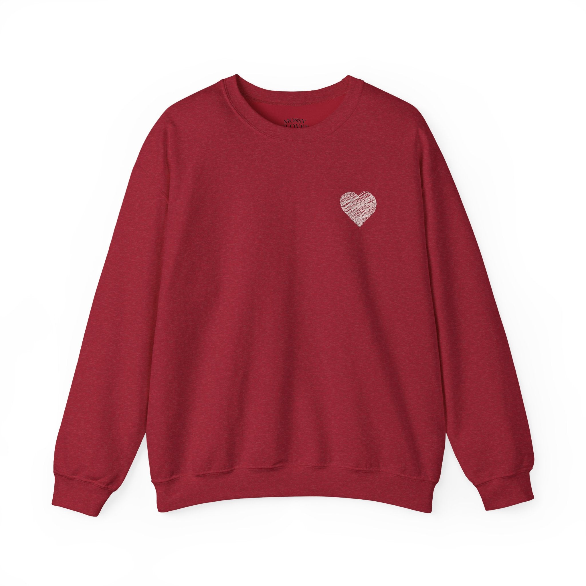 White Crewneck Sweatshirt with Small Gray Heart Chest Design