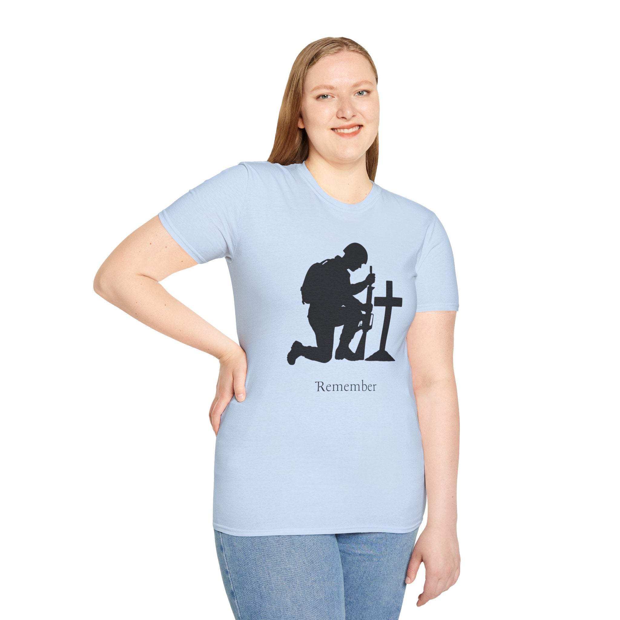 Remember Soldier Kneeling Cross T-Shirt — Military Memorial Tee