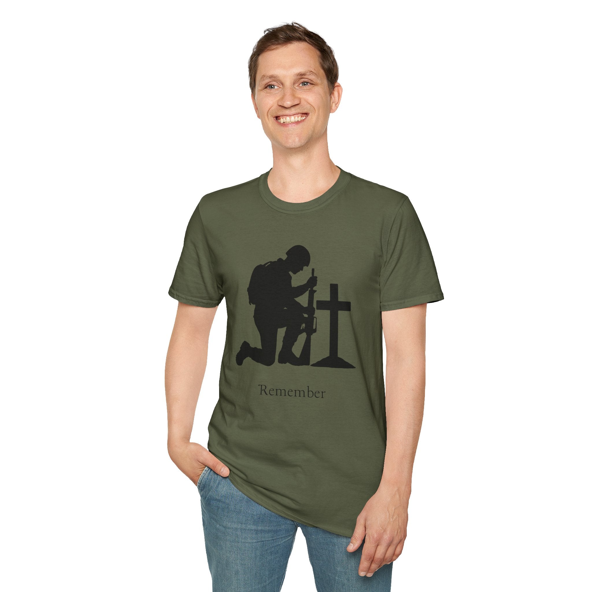 Remember Soldier Kneeling Cross T-Shirt — Military Memorial Tee