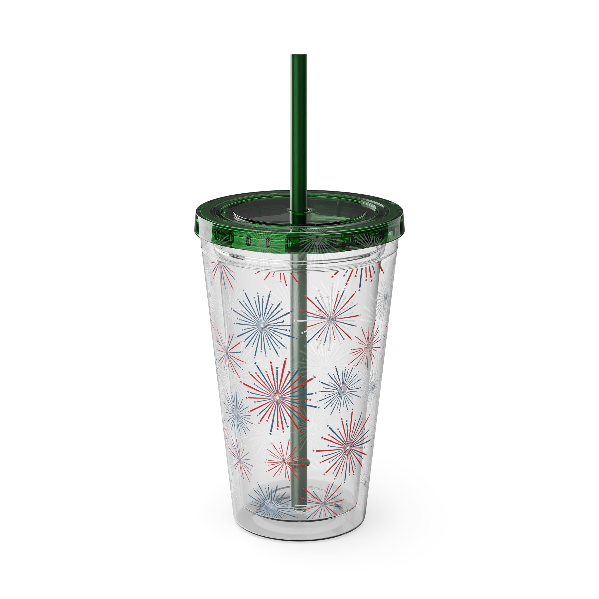 Patriotic Bow 16oz Tumbler with Straw — Red, White & Blue Stars Design