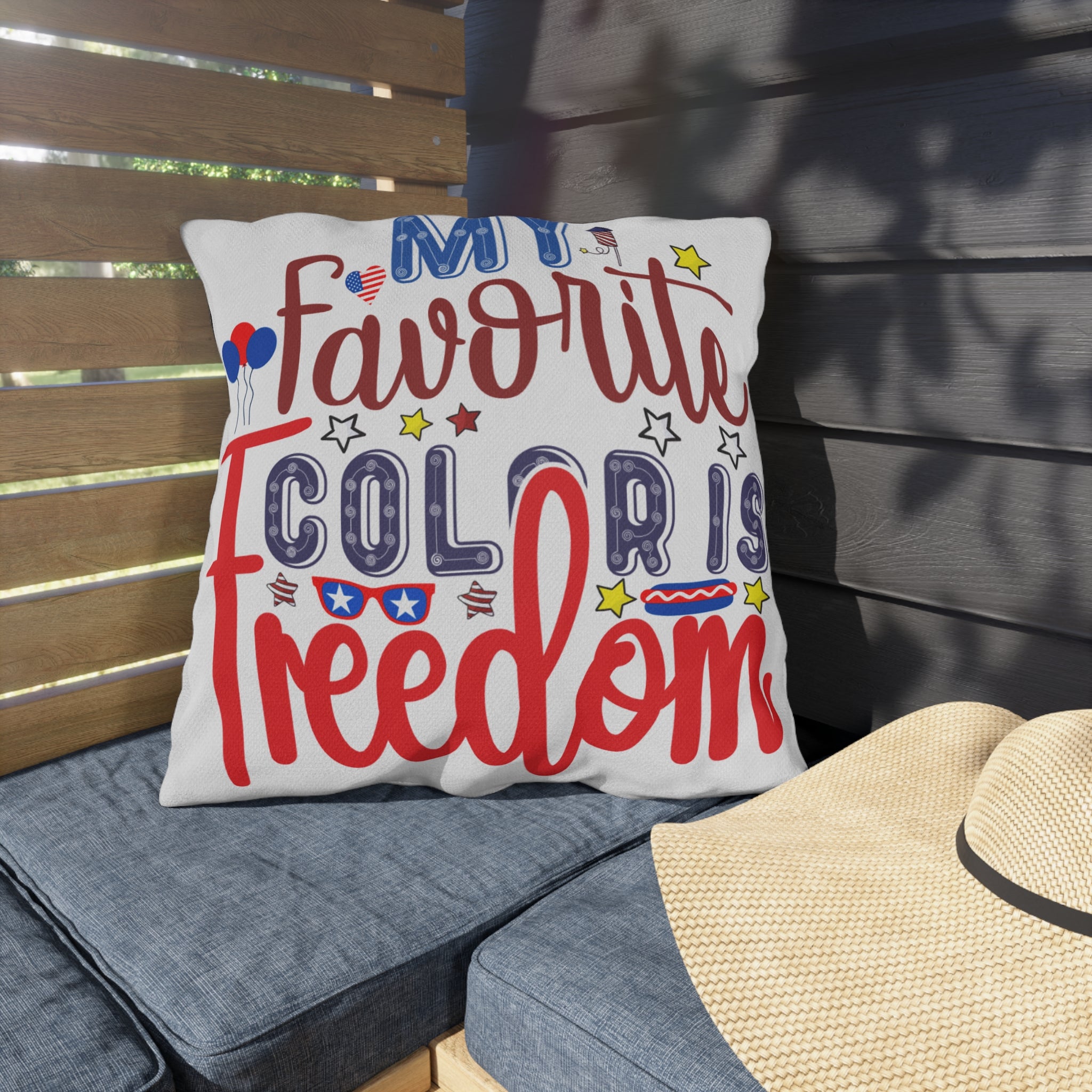 Patriotic Americana Throw Pillow  - 4th of July Outdoor Pillow
