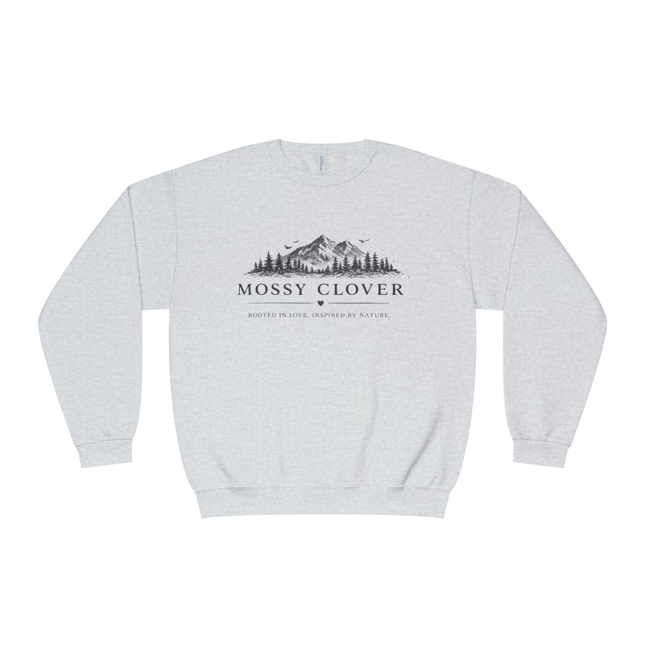 Mossy Clover Mountain Crewneck Sweatshirt — Rustic Nature Graphic Pullover
