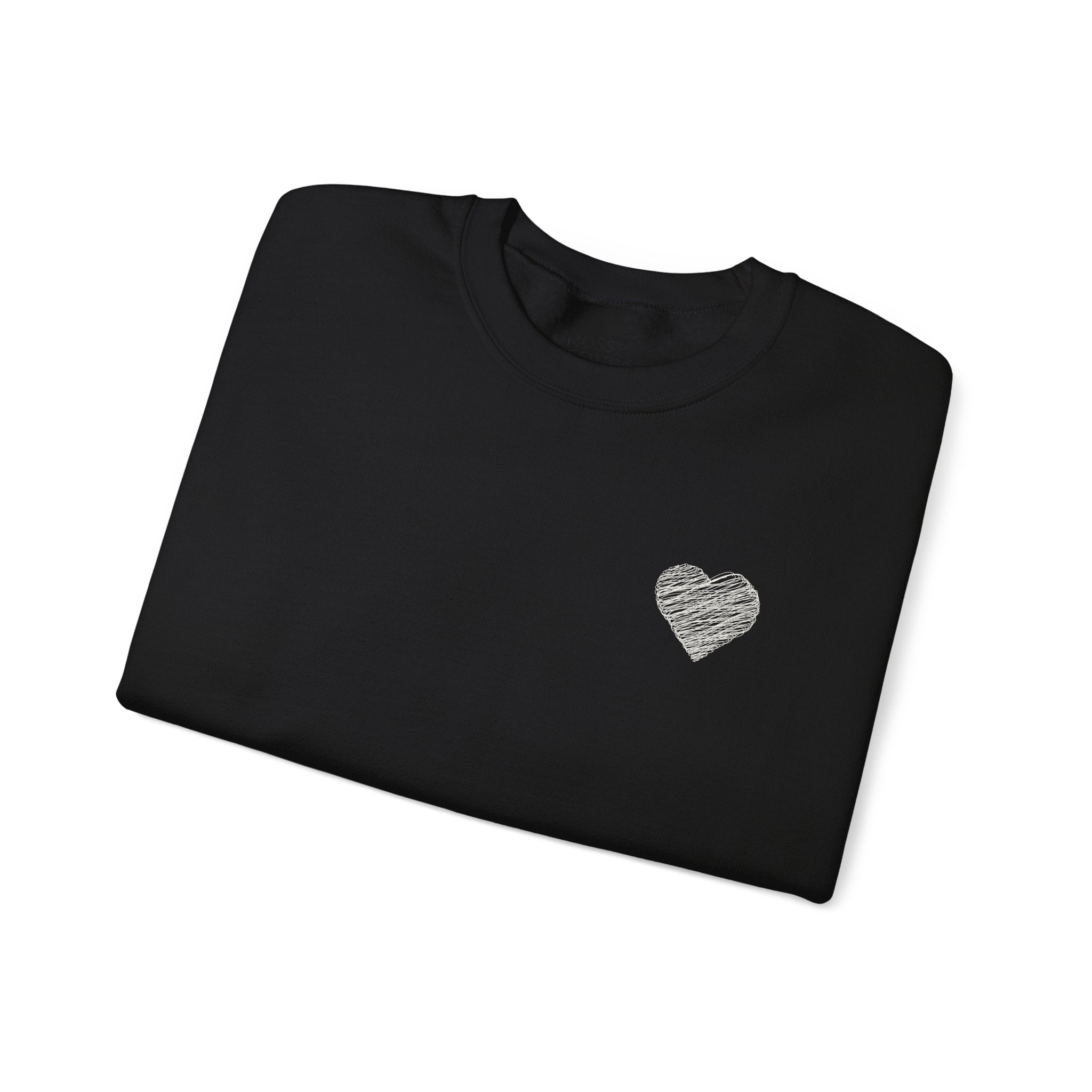 White Crewneck Sweatshirt with Small Gray Heart Chest Design