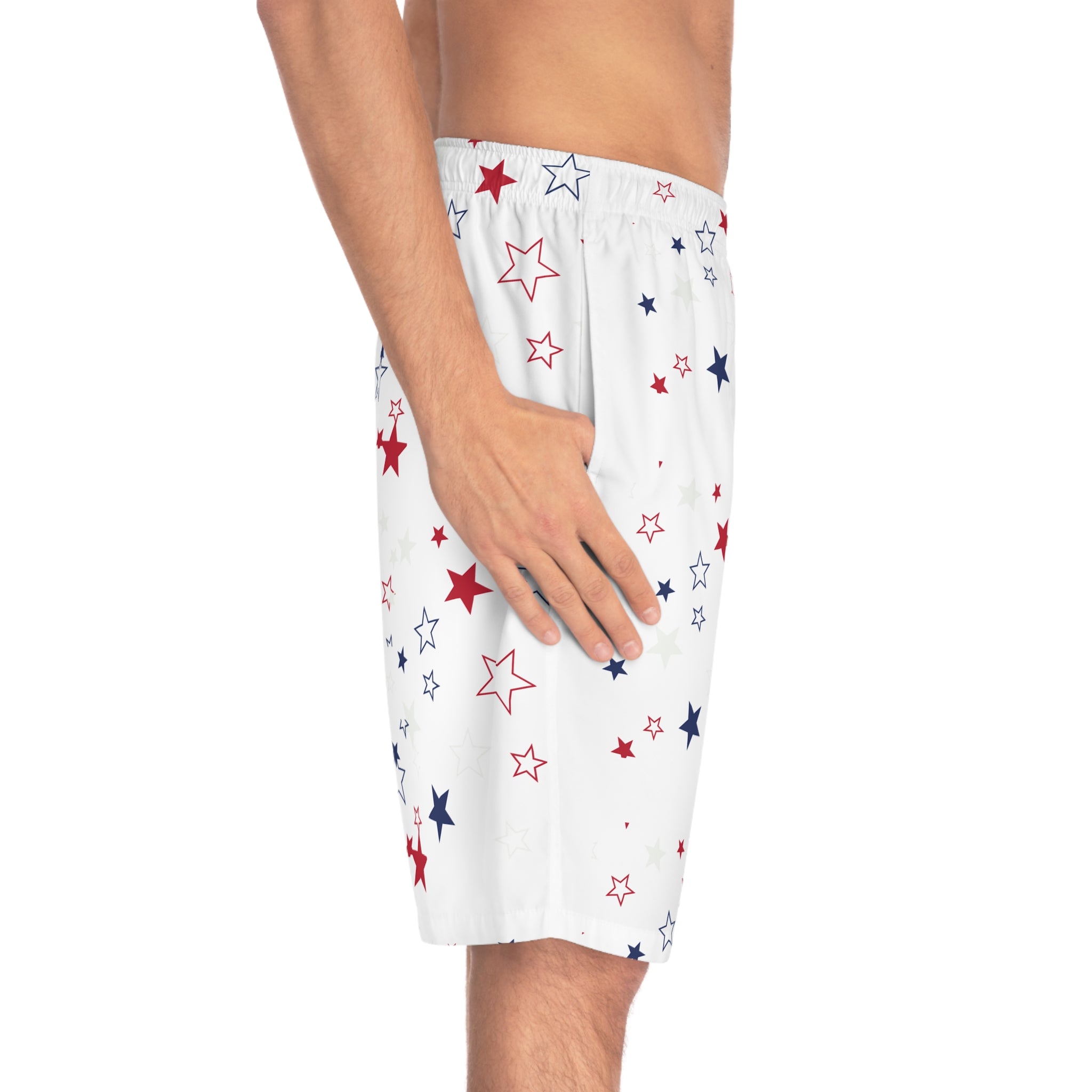 Patriotic Red White & Blue Star Swim Shorts — Men's Board Shorts for 4th of July