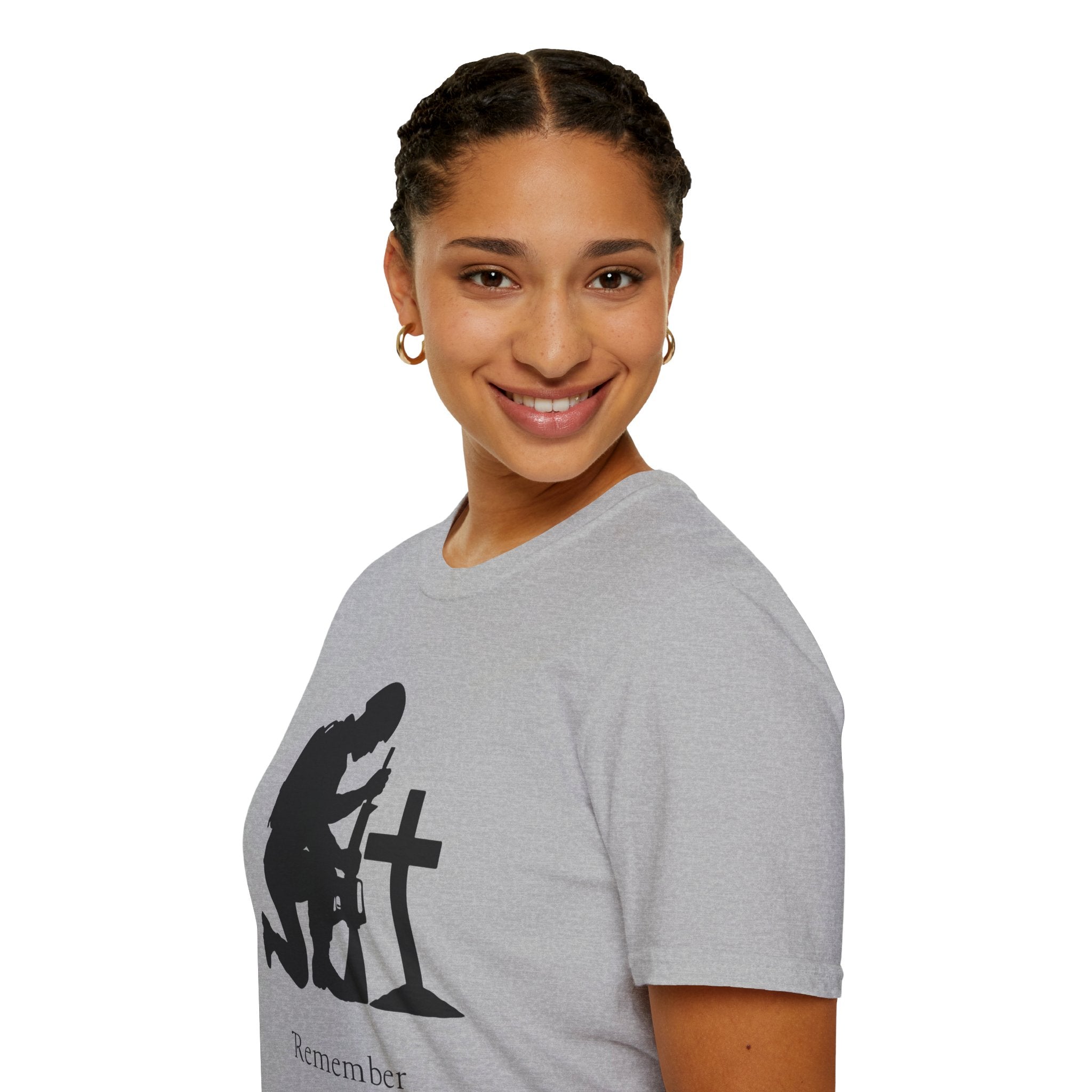 Remember Soldier Kneeling Cross T-Shirt — Military Memorial Tee