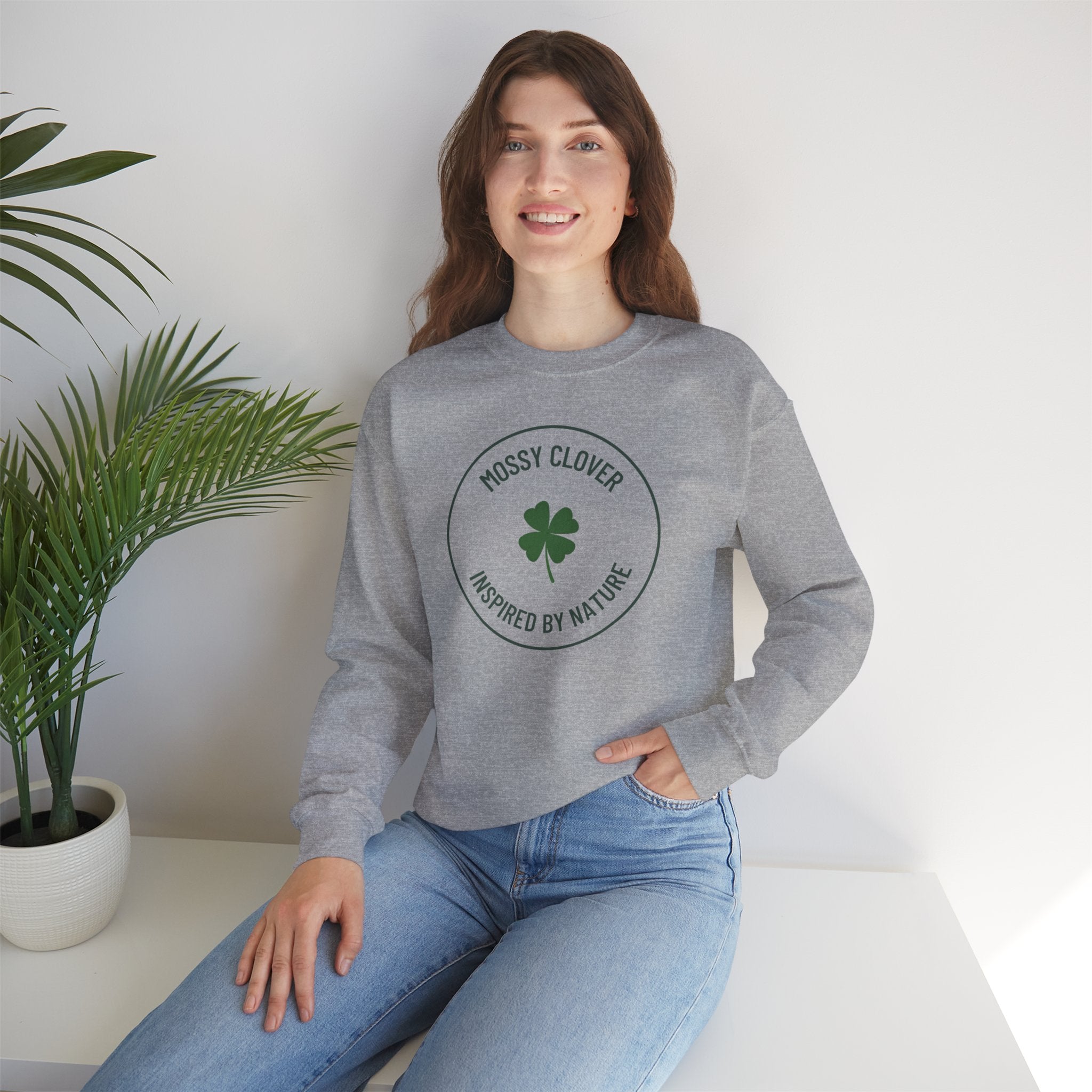 Mossy Clover Crewneck Sweatshirt - "Mossy Clover: Inspired by Nature"  Eco Nature Pullover