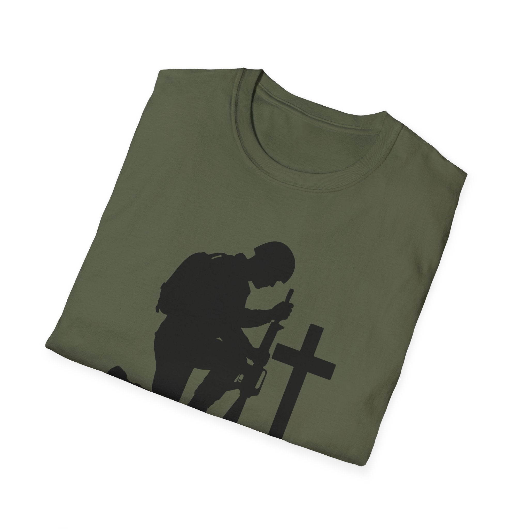 Remember Soldier Kneeling Cross T-Shirt — Military Memorial Tee