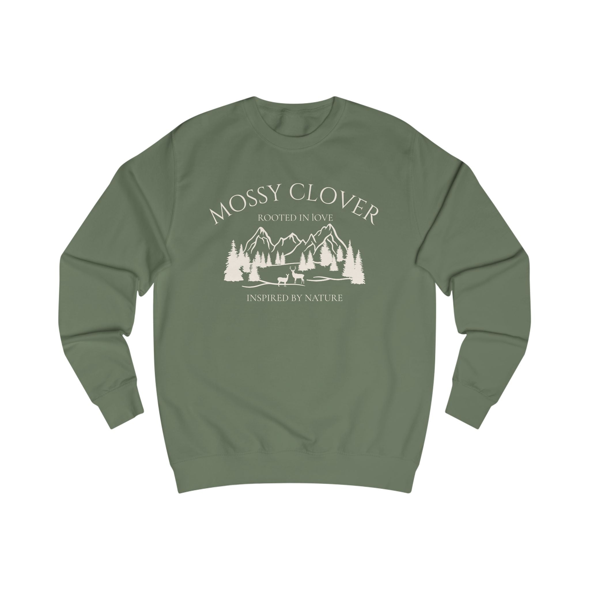 Mossy Clover Mountain Crewneck Sweatshirt — 'Mossy Clover' Nature Graphic