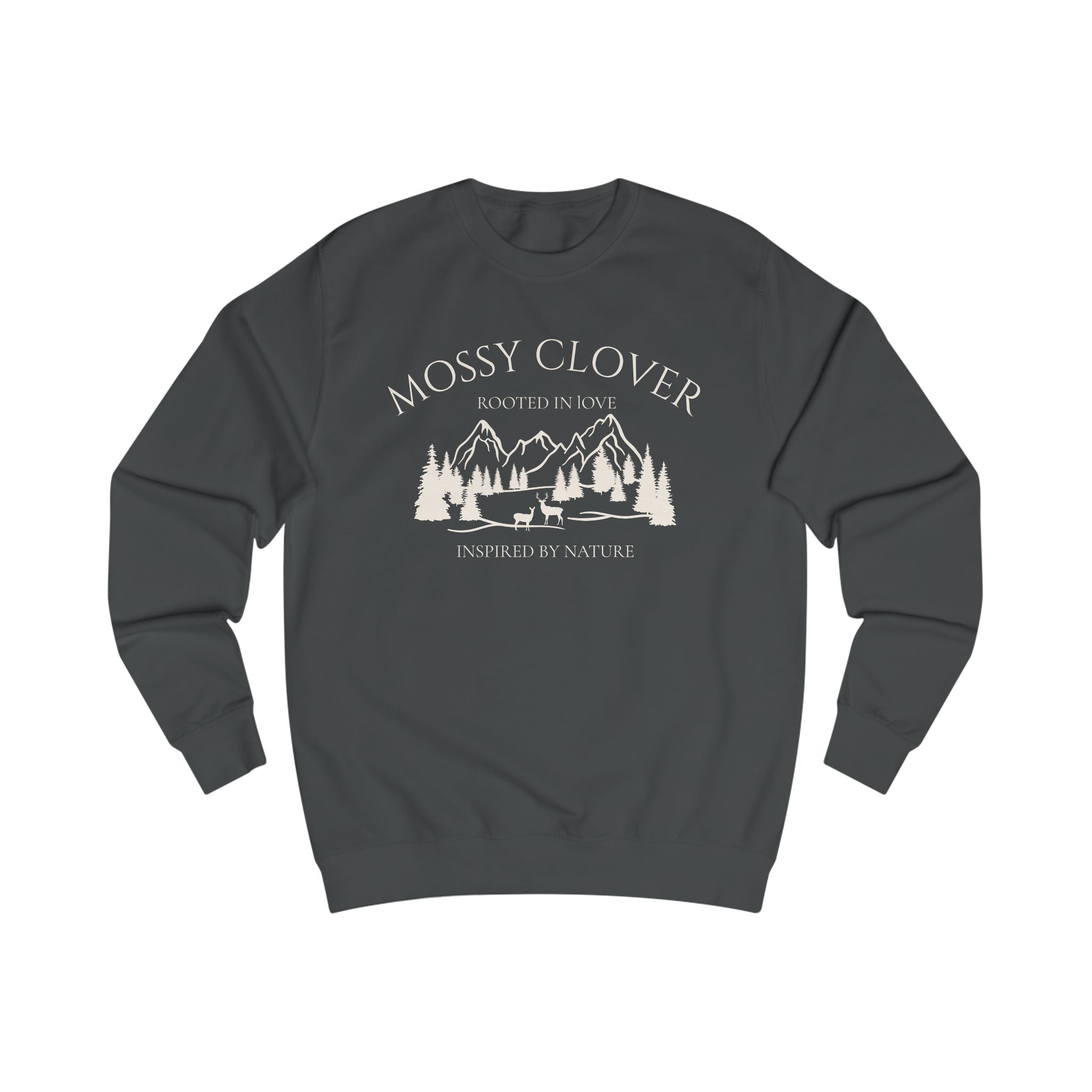 Mossy Clover Mountain Crewneck Sweatshirt — 'Mossy Clover' Nature Graphic