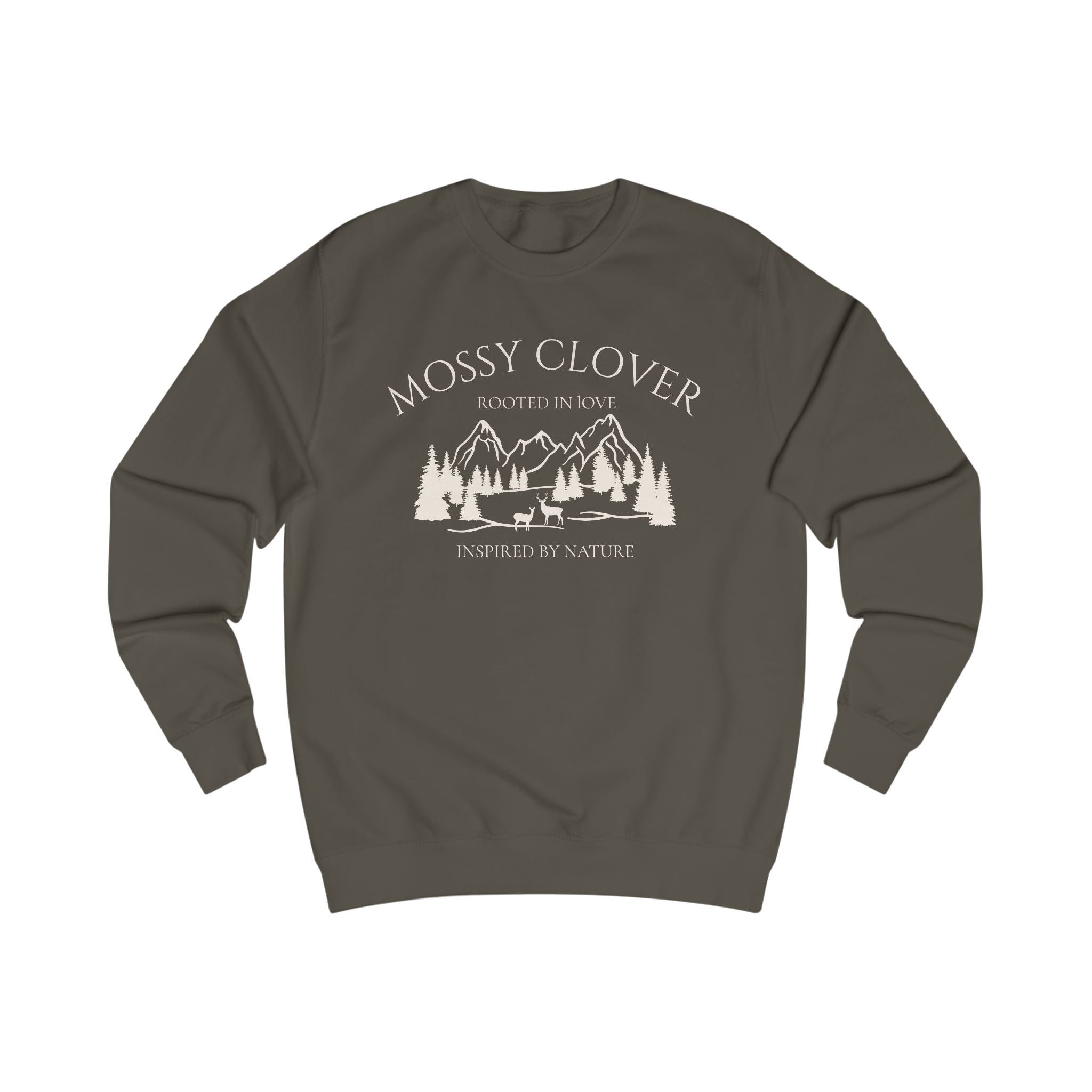 Mossy Clover Mountain Crewneck Sweatshirt — 'Mossy Clover' Nature Graphic