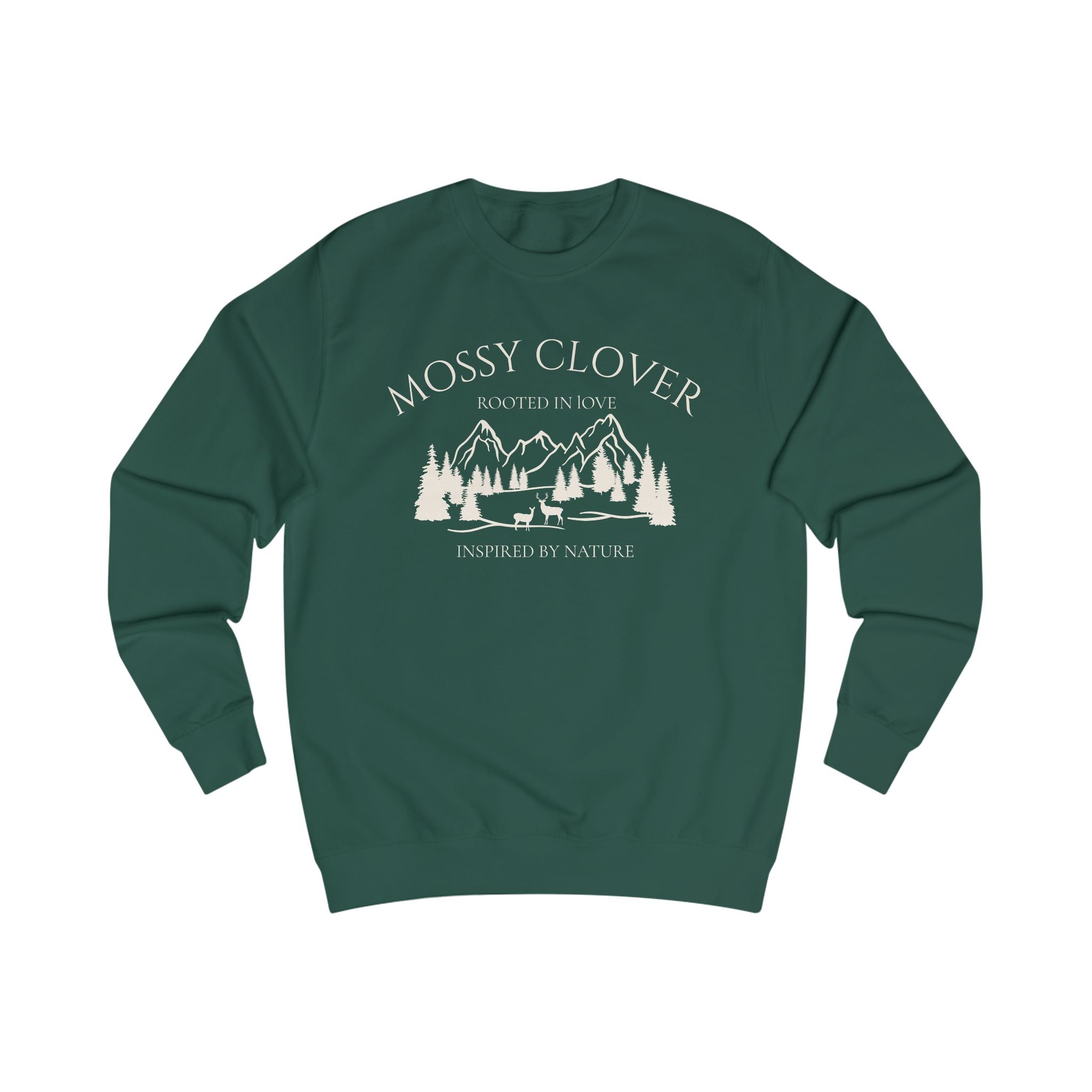 Mossy Clover Mountain Crewneck Sweatshirt — 'Mossy Clover' Nature Graphic