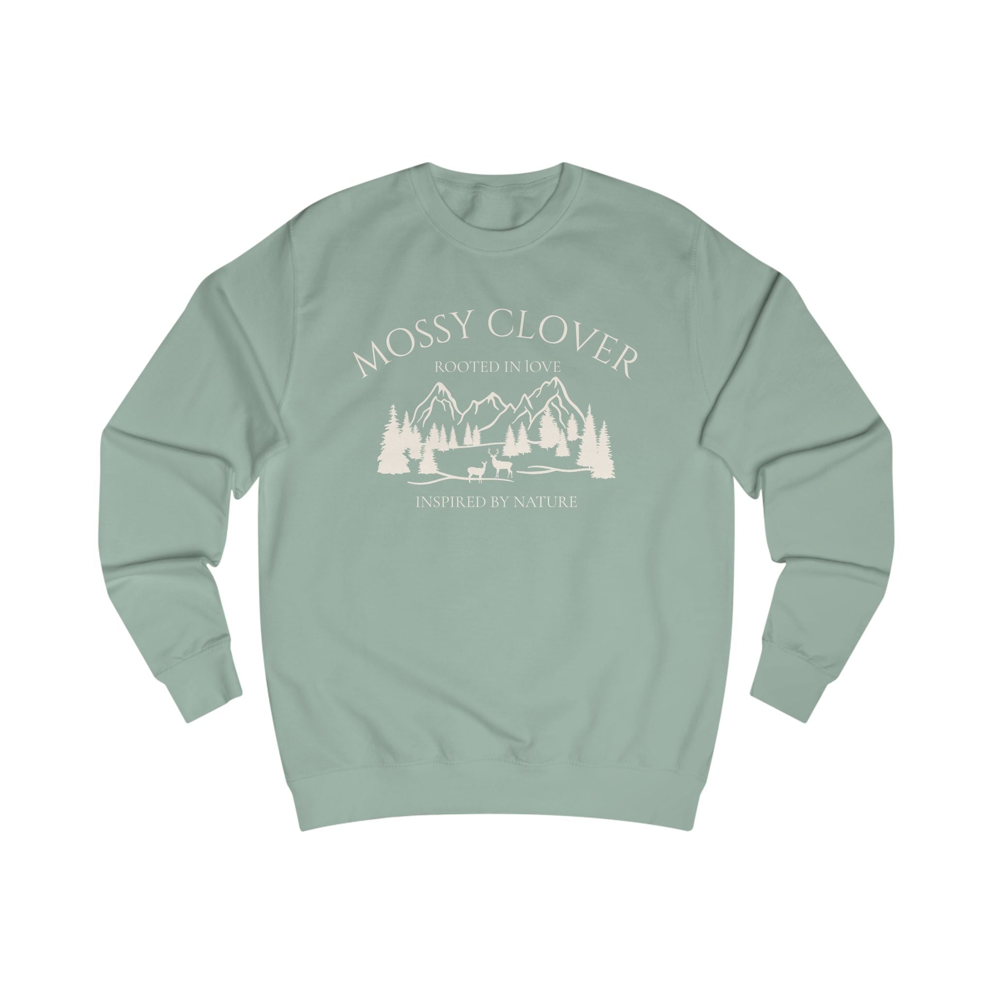 Mossy Clover Mountain Crewneck Sweatshirt — 'Mossy Clover' Nature Graphic