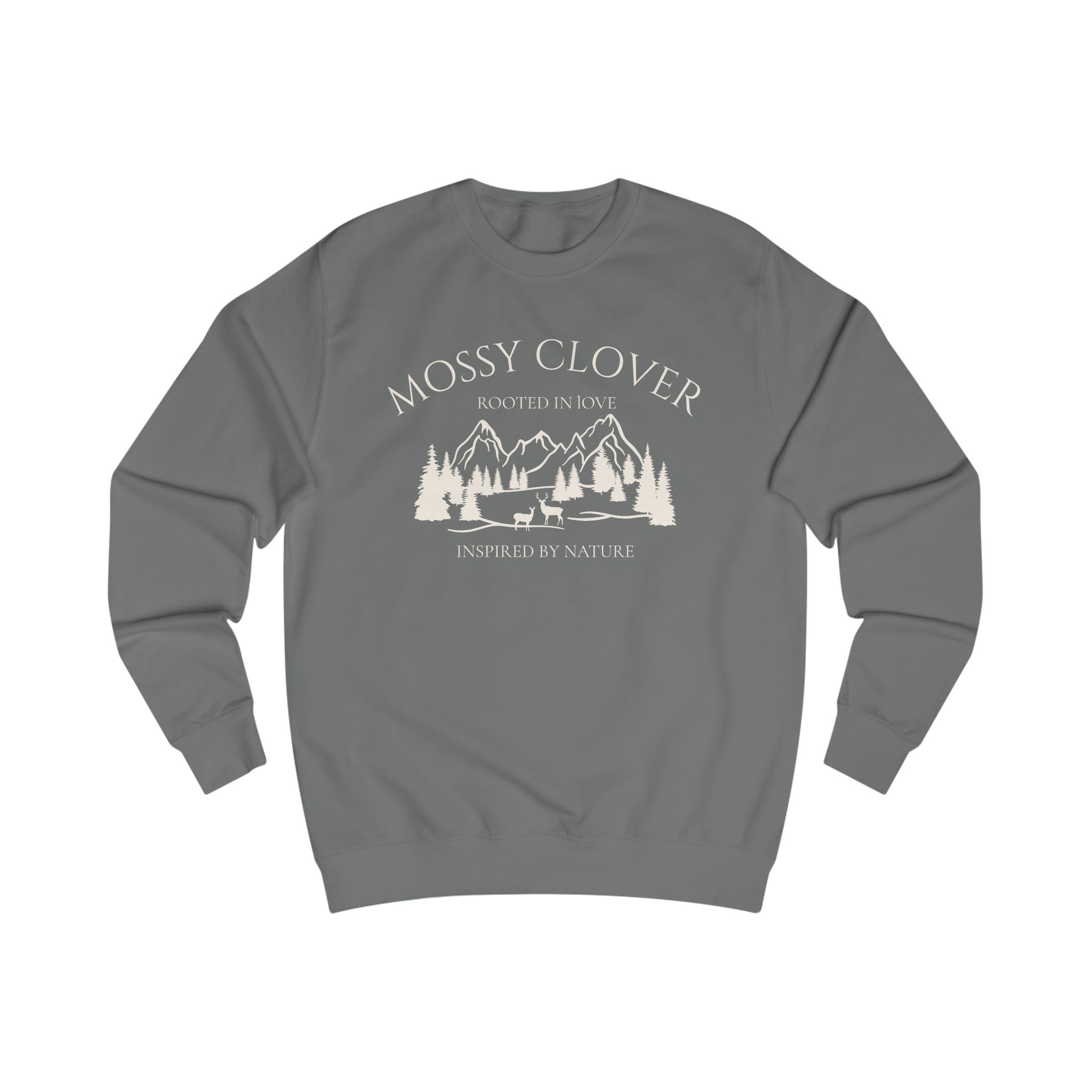 Mossy Clover Mountain Crewneck Sweatshirt — 'Mossy Clover' Nature Graphic