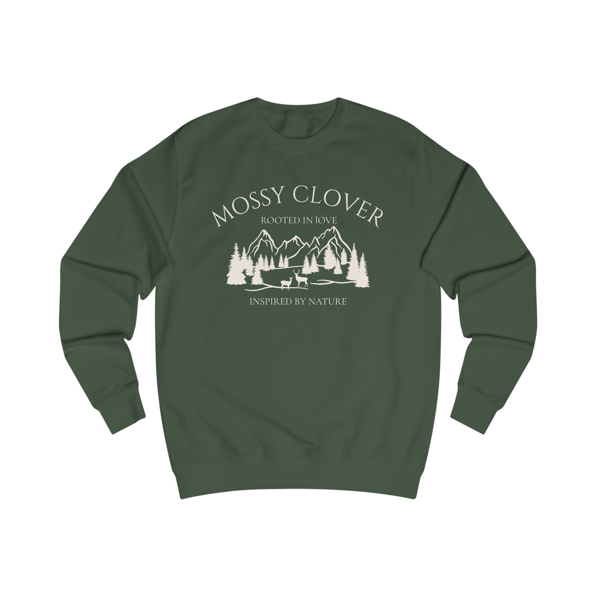 Mossy Clover Mountain Crewneck Sweatshirt — 'Mossy Clover' Nature Graphic