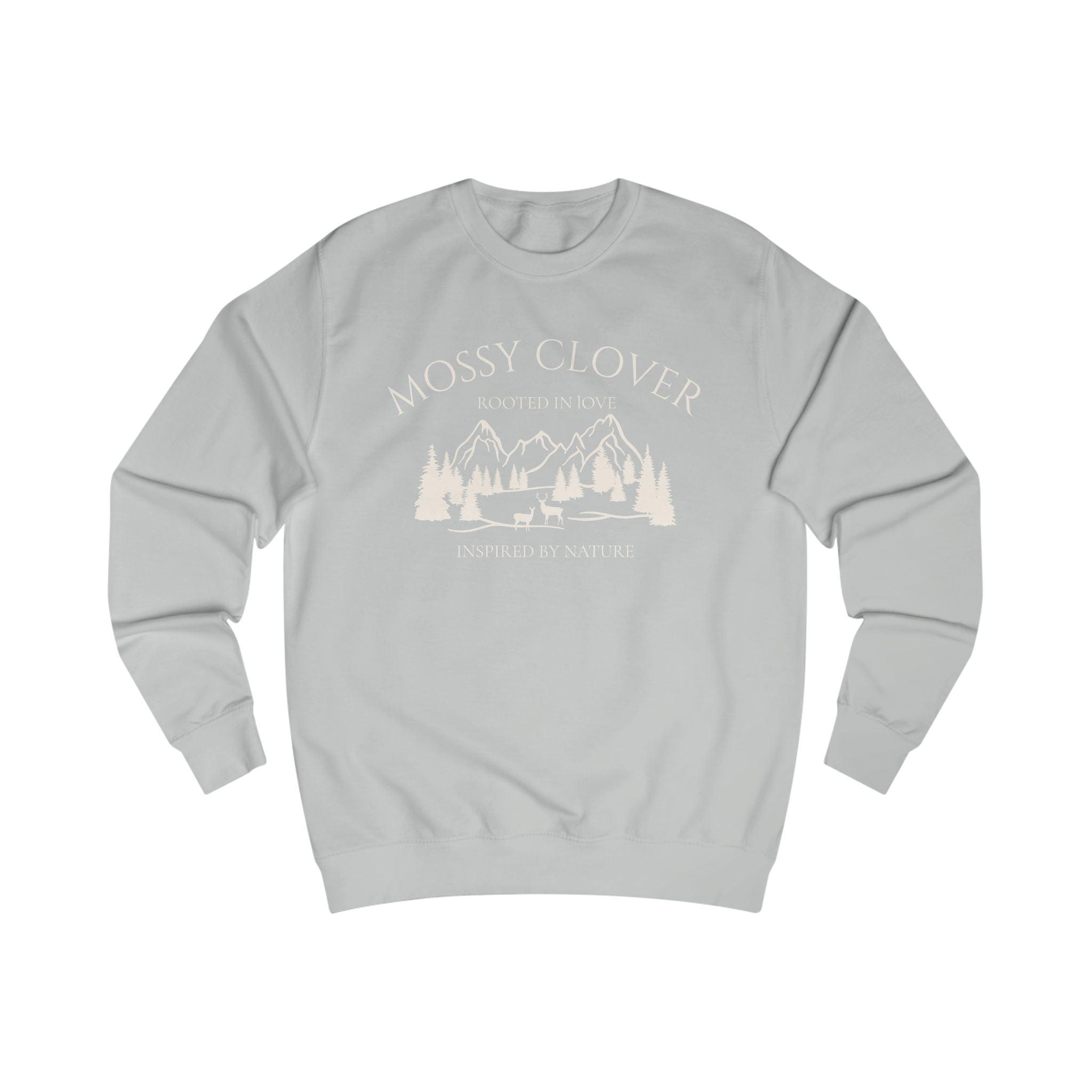 Mossy Clover Mountain Crewneck Sweatshirt — 'Mossy Clover' Nature Graphic
