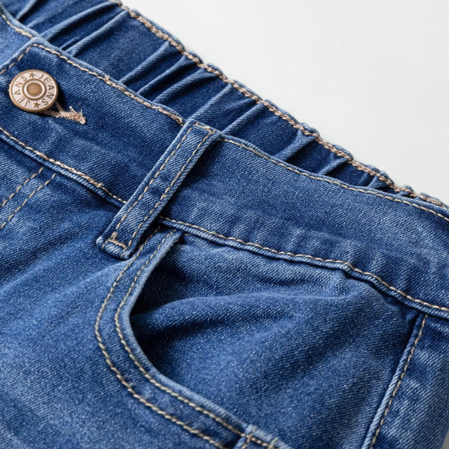 Denim Buttoned Fly Tapered Barrel Leg Jeans